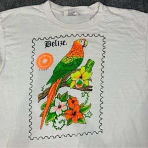 Vintage Export T-shirt Men’s Small Tropical Art Parrot White Stains